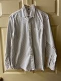 +* Mens XLarge Sz 41 EU Dress Shirt White with Purple & Black Pinstripe Button Down Long Sleeve