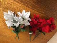 ¥ NEW Christmas Holiday Set/4 14” Poinsettia Stems Silver Red Glitter Velvet