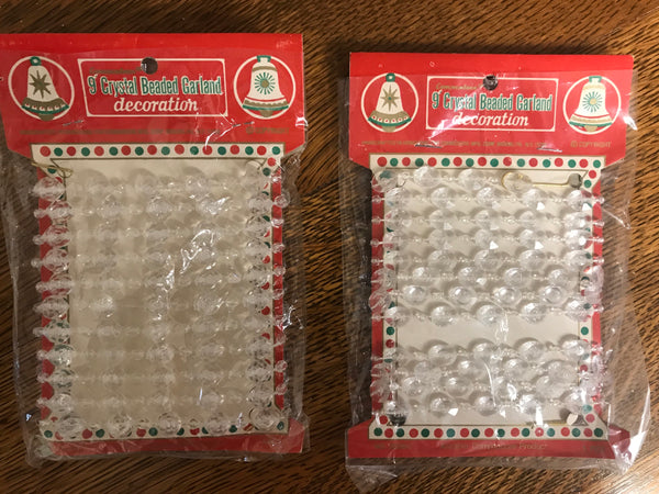 € NEW Vintage Pair Set/2 9’ Hanging Crystal Beaded Garland Holiday Christmas Decoration