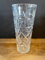 ~€ Vintage Crystal Bouquet Etched Pressed Glass 10.25” Flower Vase