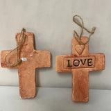 a** Set/2 Terra Cotta Clay Hanging “FAITH” “LOVE” Crosses Religious Wall Art Decor