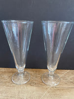 a** Set of 6 Glass Pedestal Barware Beer Cocktail Glasses Goblets 7.5” H x 3” Diameter