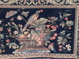 Wall Hanging Tapestry Black & Gold Bird on Fruit Basket Ornate Gold Rod/Finials Lined