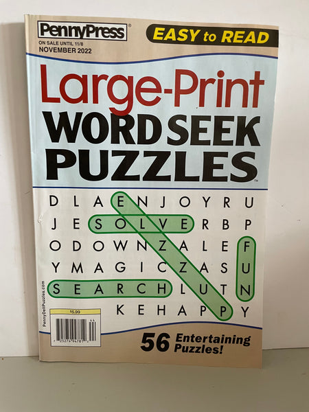 NEW Large Print WORD SEEKS PUZZLE Magazine November 2022 PennyPress Easy to Read