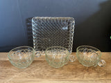 a** Vintage Clear Square Pressed Glass Hostess Luncheon Plates & Cups 6 Plates/3 Cups