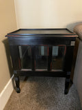 ~ Distressed Black Accent Table Liquor Cabinet Rectangular with Pull Down Glass Door w/ Storage