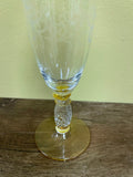 ~€ Vintage Pair Set/2 Clear Fancy Scroll Crystal Champagne Flutes Gold Stem Barware 7.25”