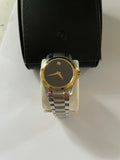 <€€ New Ladies MOVADO Black Face Two Tone Stainless Steel Quartz Watch NIB