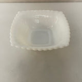 a** Vintage Milk Glass Serving Bowl Dish Trinket White Square Diamond Pattern Ruffle Edge