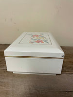 <€€ Vintage PRIMA OTAGIRI Music Jewelry Box Case Laquerware White w/ Black Velvet Lining & Mirror