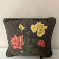 a** Pair/Set of 2 Portofino Tapestry Pillow Red & Yellow Roses on Gray 13”x12” Green Backing-Faded