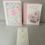 €€ New Lot/2 Baby Girl Congratulations Greeting Cards w/ Envelopes w/ Gift Trim