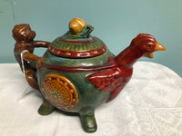 a** New SERVING Tea Pot Ceramic Monkey Riding Chicken