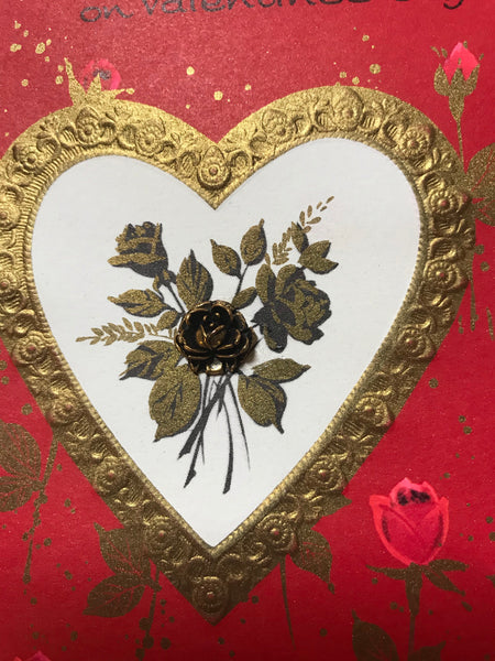a* Vintage Valentine's Day CARD for Wife Raised Gold Rose Used Retired