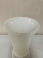 a** Vintage Milk Glass Vase White Ribbed Pedestal 7.75” EO Brody M5000