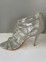 New Womens Touch of Nina Silver Glitter Shimmer Sandal High Heel Ankle Zip Size 7M Sexy