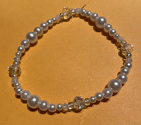 New Pearl White & Clear Glass Beads Stretch Beaded Bracelet for Womens/Teens Yoga