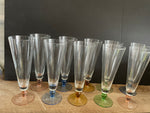 a** Set of 10 Crystal Glass Pedestal Barware 9” Flutes Glasses Goblets Pink Blue Green Gold Bases