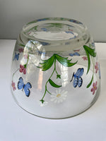 [L] <€€ Vintage Lenox Glass Serving Bowl Hand Painted Flowers Butterfly Garden Meadow 9” Diameter