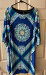 Womens SAINT TROPEZ WEST Blue Green Poly Dress Sz 12