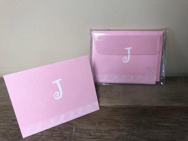 Pink “J” HALLMARK Blank Thank You Note Cards 7 Cards and Envelopes