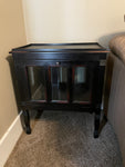 Distressed Black Accent Table Liquor Cabinet Rectangular with Pull Down Glass Door w/ Storage