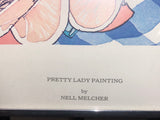 Vintage Nell Melcher “Pretty Lady Painting” Signed Silver Metal Framed Print Lithograph