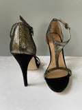 New Womens Shoedazzle Black & Gold Shimmer Stiletto Sandal High Heel Ankle Strap Size 7 Sexy