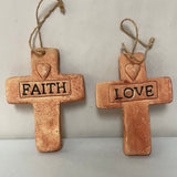 a** Set/2 Terra Cotta Clay Hanging “FAITH” “LOVE” Crosses Religious Wall Art Decor