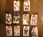€ New Vintage Saint Nicholas Nick Santa Christmas Holiday Hanging Gift Tag Embossed Paper Ornament Lot of 10