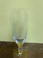 ~ Vintage Pair Set/2 Clear Fancy Scroll Crystal Champagne Flutes Gold Stem Barware 7.25”