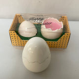 a** New Set/2 Ceramic Easter Candles in Eggs w/ Lid Pink & Purple