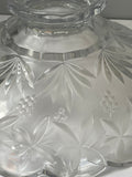 (L) <€€ Vintage Clear Frosted Pressed Glass Bowl Candle Holder Flowers Pedestal Base Scalloped Edge