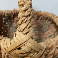 <€€ Rustic Round Rattan Basket Woven Coil Multi Colored