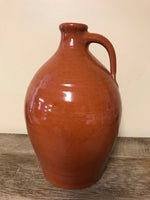 €a** Vintage Brown Glazed 10.5” Pottery Jug Finger Loop Handle