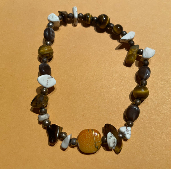 * New Gold Tiger Eye Glass Beads Stretch Beaded Bracelet Gold Spacers for Womens/Teens Yoga