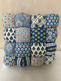 € Square Overstuffed Pillow Cotton Patchwork Blue White Red Yellow 15.5”