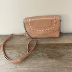 Womens JESSICA SIMPSON Tan Leather Cross Body Purse Clutch Bag Adj Strap