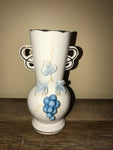 ~ Vintage Blue Grapes and Vines Bud Vase Vessel with Handles Gold Accents