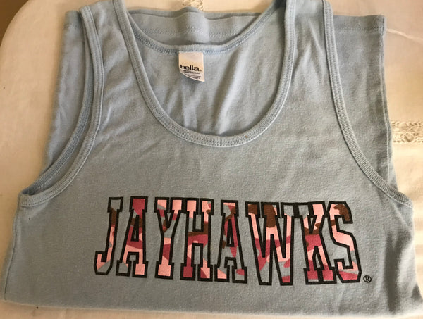 Womens Medium KANSAS University JAYHAWKS Tank Top Blue/Pink Camo BELLA