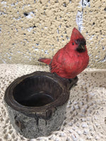 ¥ Holiday Christmas CANDLE HOLDER Red Bird Votive Silver Glitter