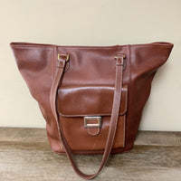 a** Womens KENAR Chestnut Brown Faux Leather Tote Handbag Purse