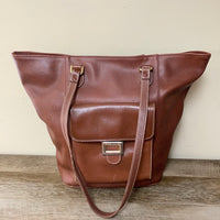 <€€ Womens KENAR Chestnut Brown Faux Leather Tote Handbag Purse