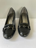 New Womens Madeline Stuart Paisley Size 7 Black Leather Slip On Pump High Heels Dress Shoes