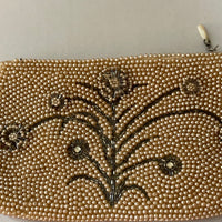 Vintage 1940s K & G Charlet Paris New York Ivory Gray Beaded Clutch Evening Bag Purse