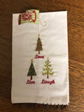 a** New Christmas Holiday White Embroidered Tea Towels Beaded Edges Pair Set/2 NWT