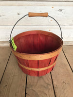 Vintage 12” RED Wood Apple Basket Crate Wood Handle