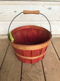 ~ Vintage 12” RED Wood Apple Basket Crate Wood Handle