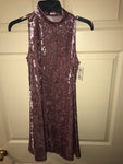 New Womens Small MUDD Crushed Velvet Rose Taupe  Mini Dress Festival NWT