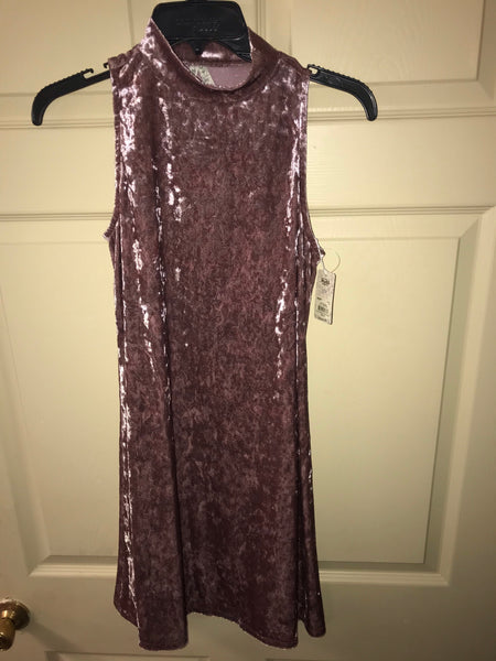 New Womens Small MUDD Crushed Velvet Rose Taupe  Mini Dress Festival NWT